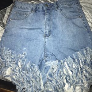 blue Jean shorts with frizzles only worn once !